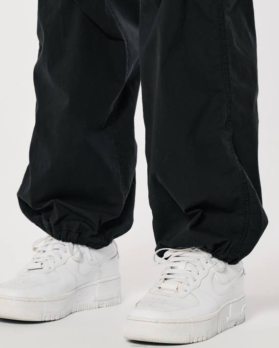 Hollister Kvinder baggy faldskærmsbukser med justerbar højde 2H8Z552 bunde sort