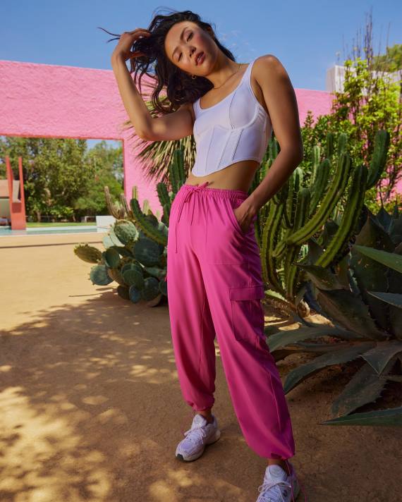 Hollister Kvinder gilly hicks aktive faldskærmsbukser i mellemhøj højde 2H8Z764 bunde mørk pink