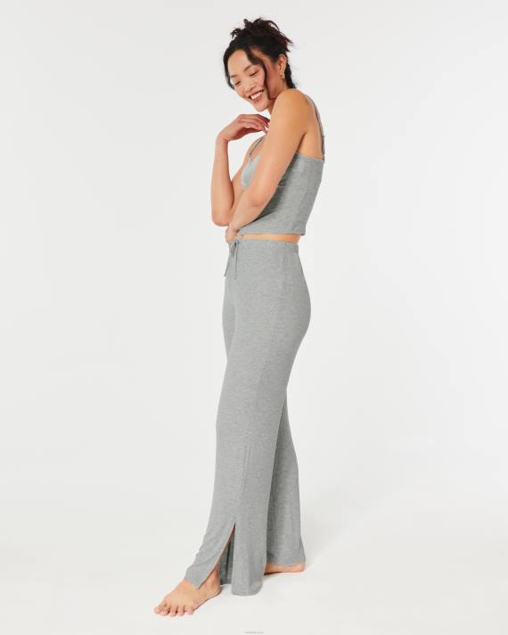 Hollister Kvinder gilly hicks jersey ribbede sovebukser med brede ben 2H8Z697 bunde lysegrå