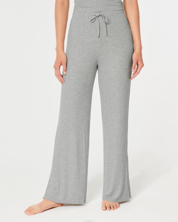 Hollister Kvinder gilly hicks jersey ribbede sovebukser med brede ben 2H8Z697 bunde lysegrå