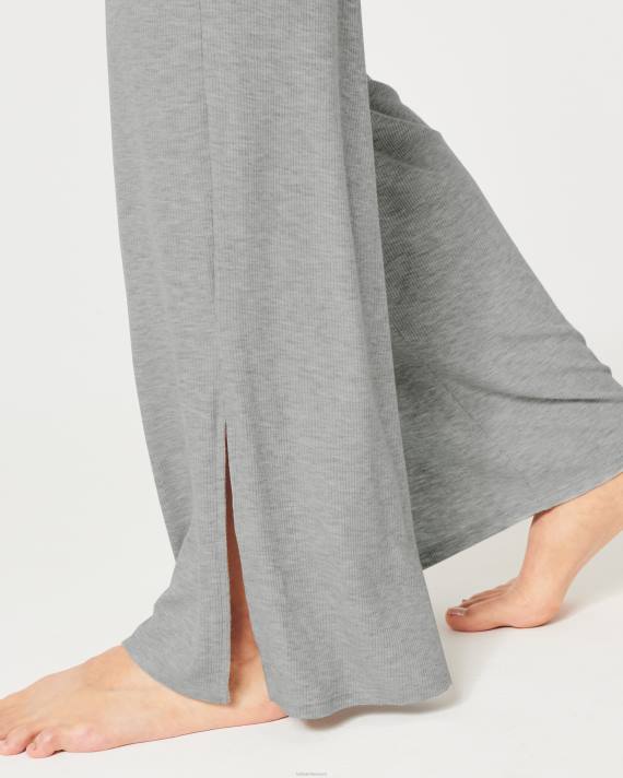 Hollister Kvinder gilly hicks jersey ribbede sovebukser med brede ben 2H8Z697 bunde lysegrå