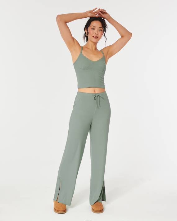 Hollister Kvinder gilly hicks jersey ribbede sovebukser med brede ben 2H8Z709 bunde lysegrøn