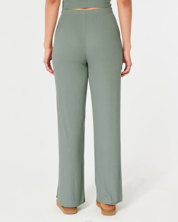 Hollister Kvinder gilly hicks jersey ribbede sovebukser med brede ben 2H8Z709 bunde lysegrøn