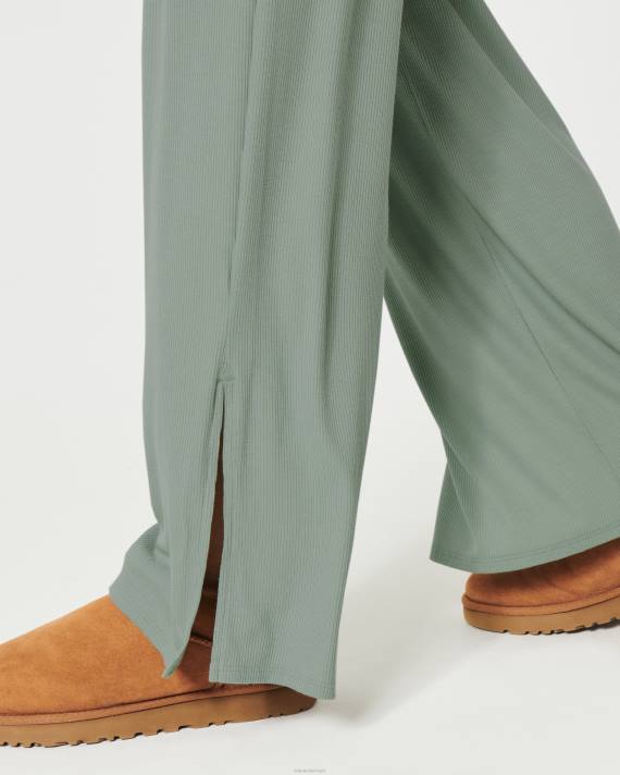 Hollister Kvinder gilly hicks jersey ribbede sovebukser med brede ben 2H8Z709 bunde lysegrøn