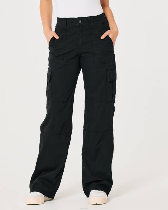 Hollister Kvinder high-rise poplin baggy cargo bukser 2H8Z489 bunde sort