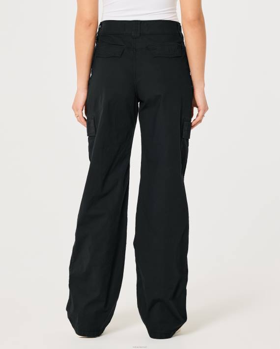 Hollister Kvinder high-rise poplin baggy cargo bukser 2H8Z489 bunde sort