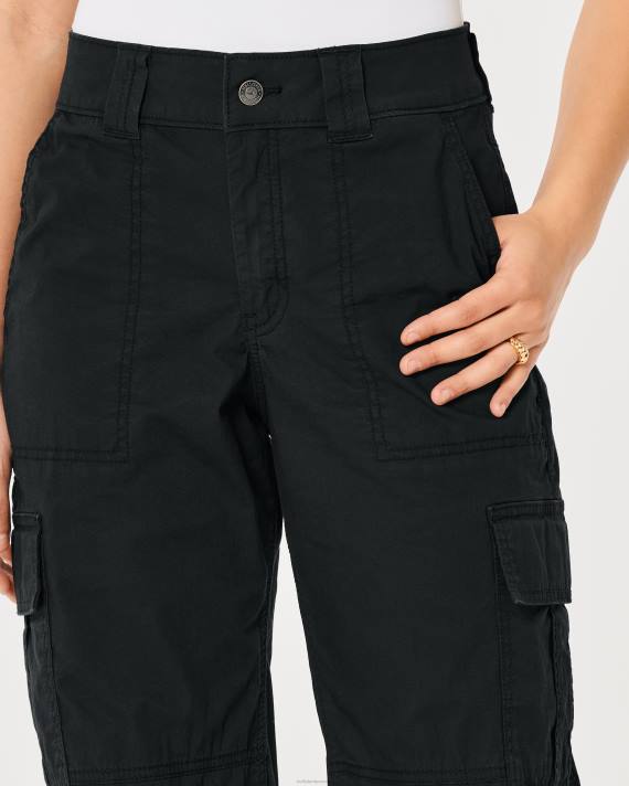 Hollister Kvinder high-rise poplin baggy cargo bukser 2H8Z489 bunde sort