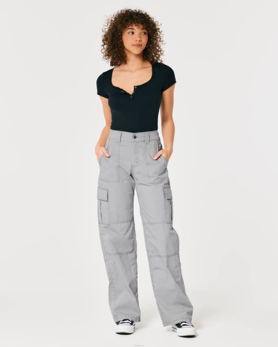 Hollister Kvinder high-rise poplin baggy cargo bukser 2H8Z569 bunde grå