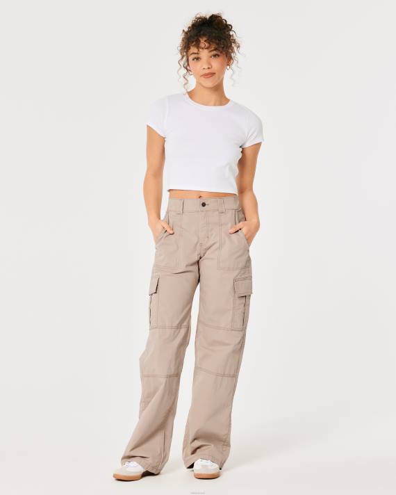Hollister Kvinder high-rise poplin baggy cargo bukser 2H8Z674 bunde kaki