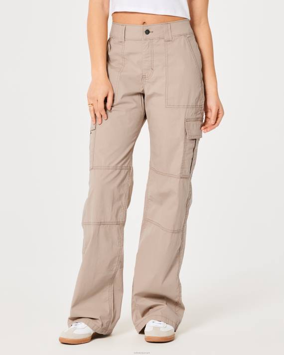 Hollister Kvinder high-rise poplin baggy cargo bukser 2H8Z674 bunde kaki