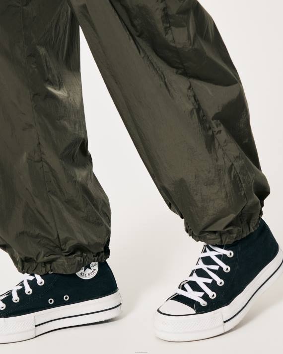 Hollister Kvinder social turist højhus nylon cargo bukser 2H8Z707 bunde olivengrøn