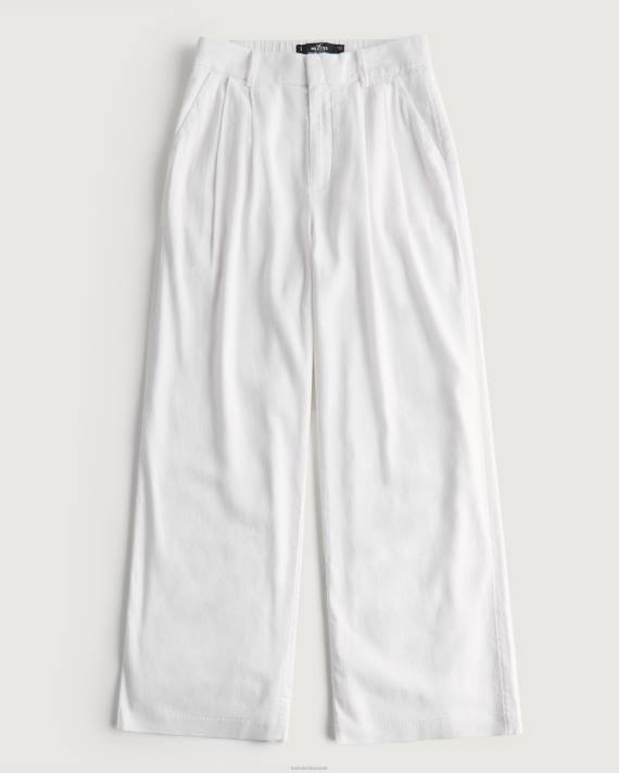 Hollister Kvinder ultra højtaljede bukser i hørblanding med brede ben 2H8Z490 bunde hvid