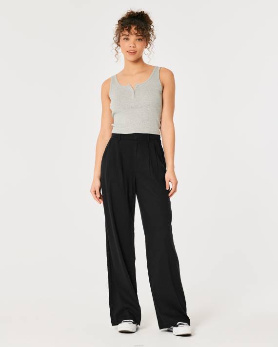 Hollister Kvinder ultra højtaljede bukser i hørblanding med brede ben 2H8Z734 bunde sort