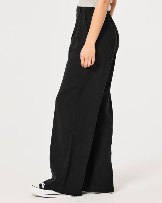 Hollister Kvinder ultra højtaljede bukser i hørblanding med brede ben 2H8Z734 bunde sort