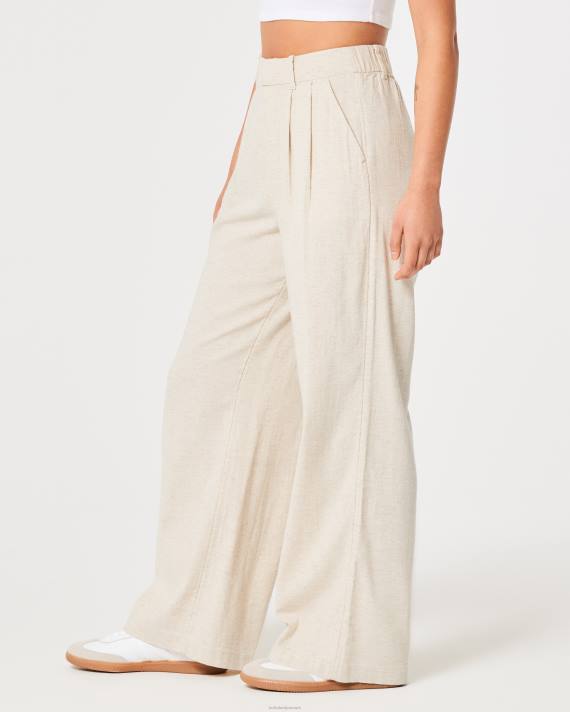 Hollister Kvinder ultra højtaljede bukser i hørblanding med brede ben 2H8Z743 bunde beige
