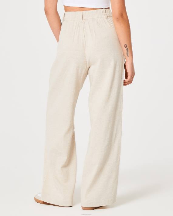 Hollister Kvinder ultra højtaljede bukser i hørblanding med brede ben 2H8Z743 bunde beige
