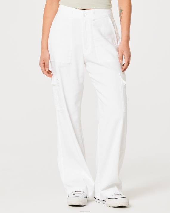 Hollister Kvinder ultra højtaljede drapey cargobukser 2H8Z471 bunde hvid