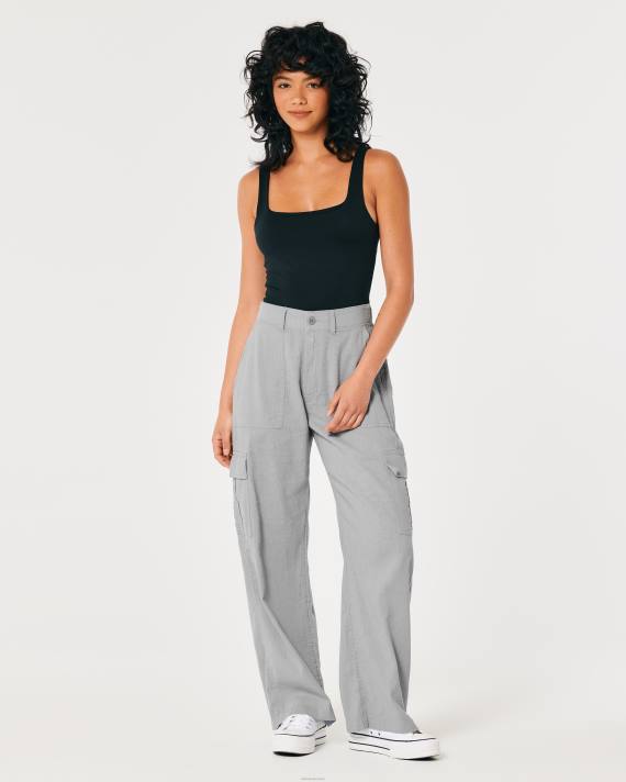 Hollister Kvinder ultra højtaljede drapey cargobukser 2H8Z475 bunde grå