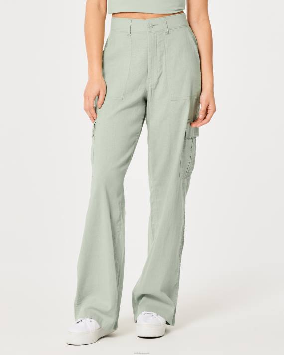 Hollister Kvinder ultra højtaljede drapey cargobukser 2H8Z479 bunde salvie grøn