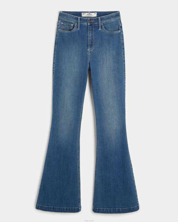 Hollister Kvinder buede højhøjde mellemvaskede vintage flare jeans 2H8Z587 bunde medium vask