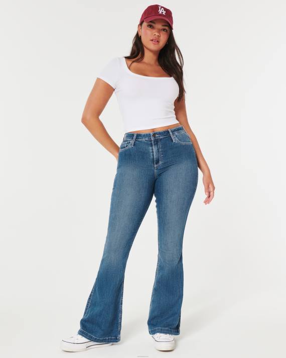 Hollister Kvinder buede højhøjde mellemvaskede vintage flare jeans 2H8Z587 bunde medium vask