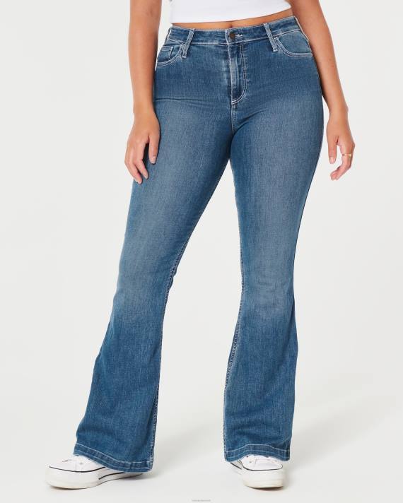 Hollister Kvinder buede højhøjde mellemvaskede vintage flare jeans 2H8Z587 bunde medium vask