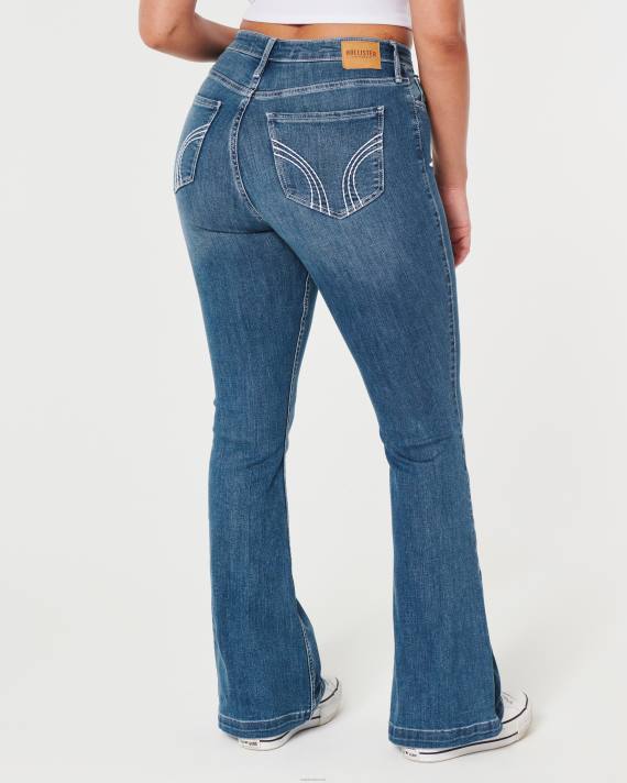 Hollister Kvinder buede højhøjde mellemvaskede vintage flare jeans 2H8Z587 bunde medium vask