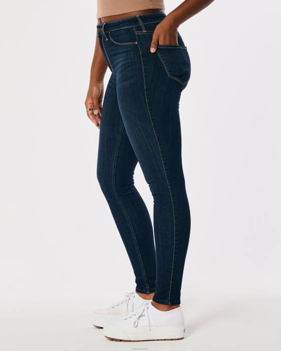 Hollister Kvinder buede højtaljede mørke vask jeanleggings 2H8Z555 bunde mørk
