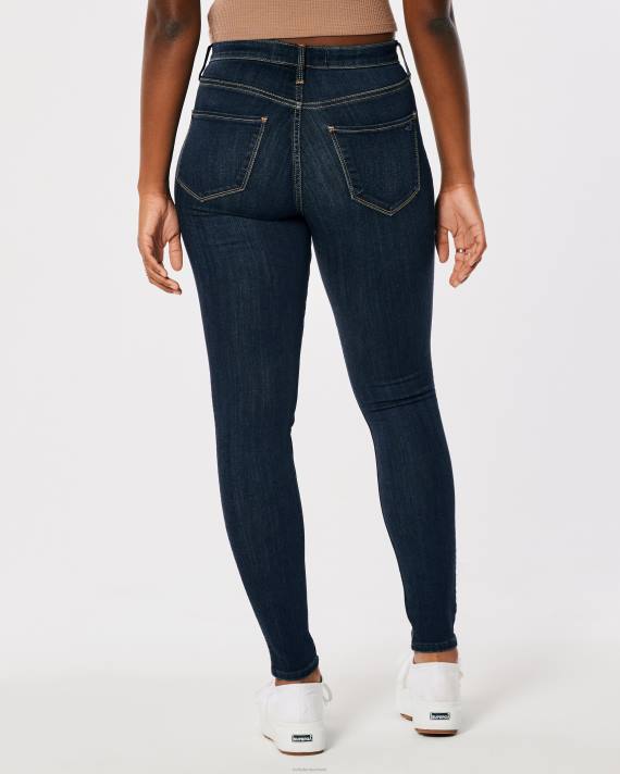 Hollister Kvinder buede højtaljede mørke vask jeanleggings 2H8Z555 bunde mørk