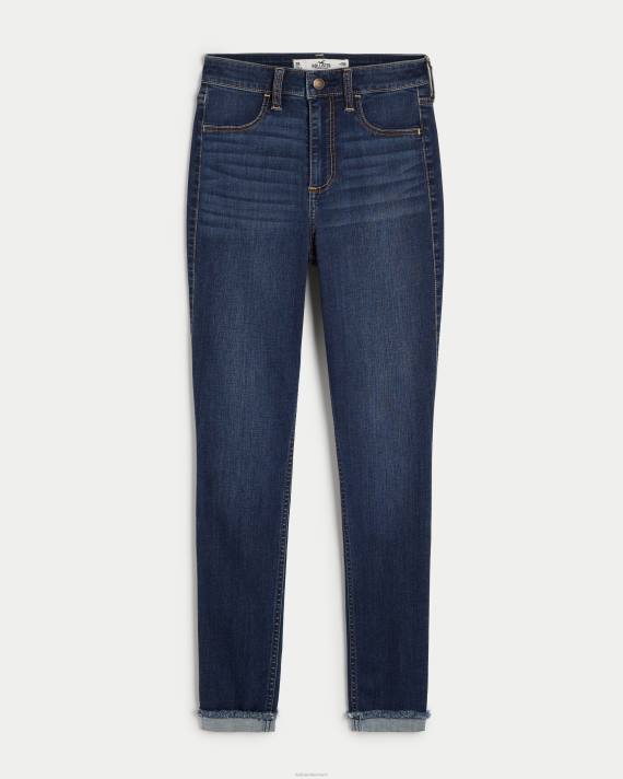 Hollister Kvinder buede højtaljede mørke vask jeanleggings 2H8Z603 bunde medium vask