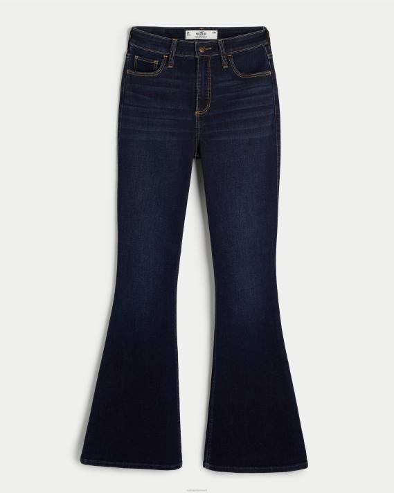 Hollister Kvinder buede high-rise mørke vask flare jeans 2H8Z521 bunde mørk vask