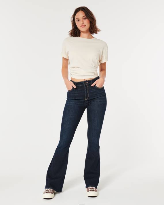 Hollister Kvinder buede high-rise mørke vask flare jeans 2H8Z521 bunde mørk vask