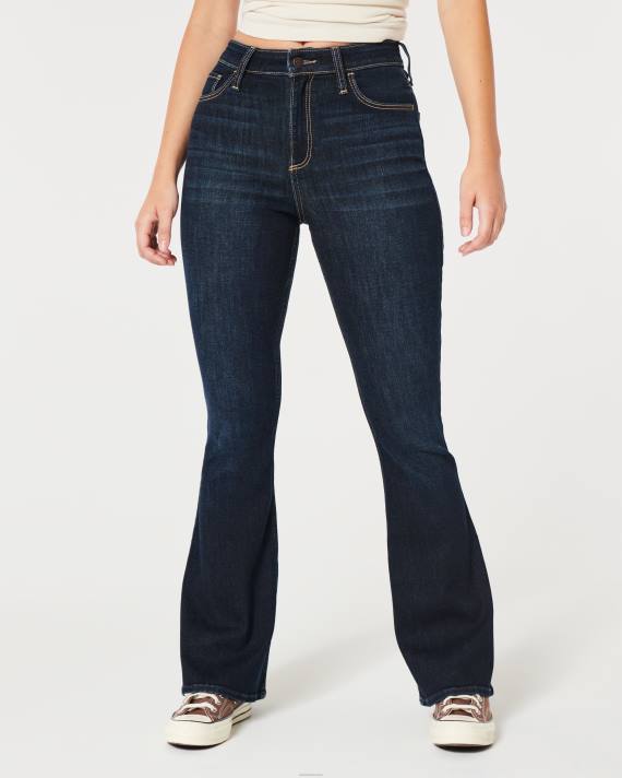 Hollister Kvinder buede high-rise mørke vask flare jeans 2H8Z521 bunde mørk vask