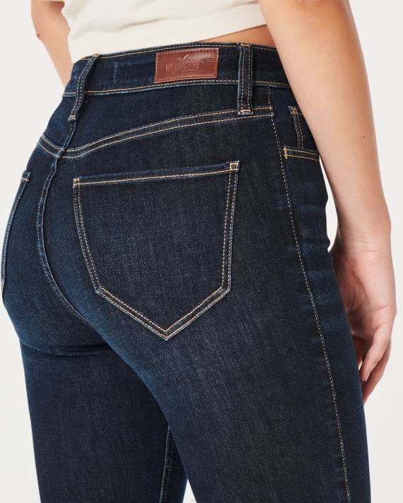 Hollister Kvinder buede high-rise mørke vask flare jeans 2H8Z521 bunde mørk vask