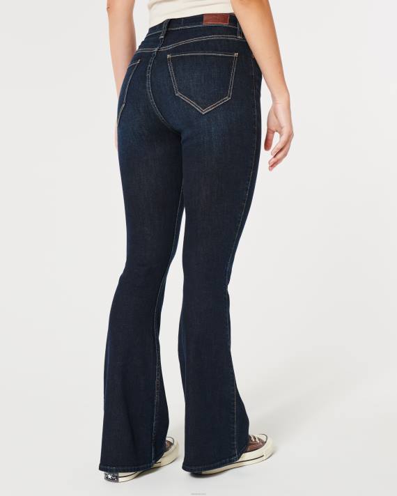 Hollister Kvinder buede high-rise mørke vask flare jeans 2H8Z521 bunde mørk vask