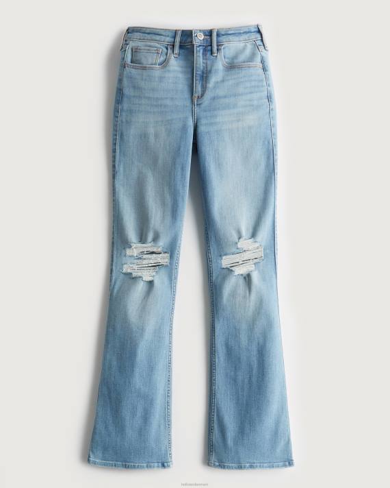 Hollister Kvinder buede mellemhøj ripped let vask boot jeans 2H8Z620 bunde let rippet vask
