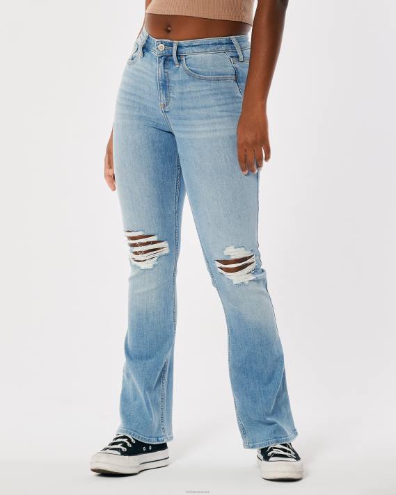 Hollister Kvinder buede mellemhøj ripped let vask boot jeans 2H8Z620 bunde let rippet vask