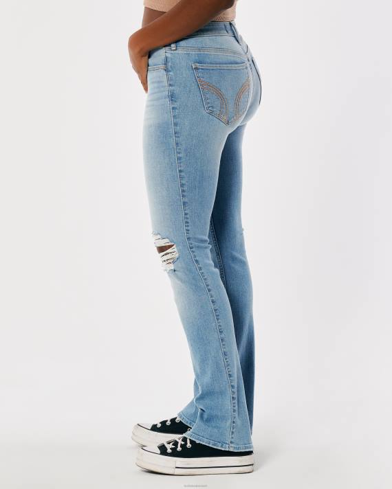 Hollister Kvinder buede mellemhøj ripped let vask boot jeans 2H8Z620 bunde let rippet vask