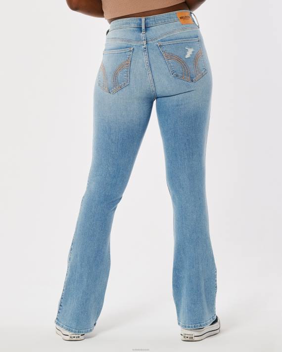 Hollister Kvinder buede mellemhøj ripped let vask boot jeans 2H8Z620 bunde let rippet vask
