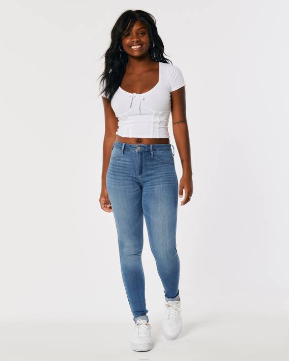 Hollister Kvinder buede mellemhøje jeanleggings med mellemvask 2H8Z712 bunde medium