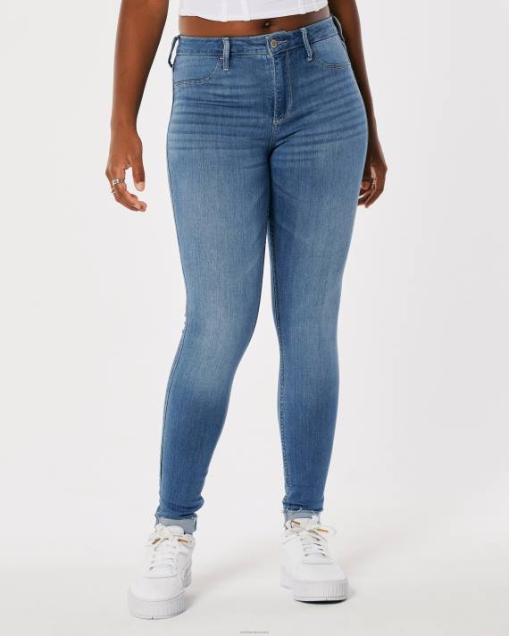 Hollister Kvinder buede mellemhøje jeanleggings med mellemvask 2H8Z712 bunde medium