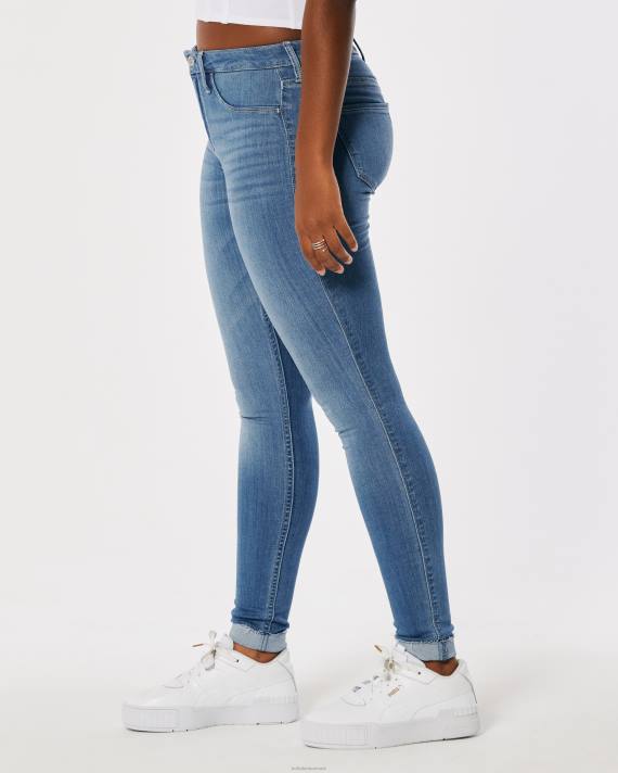 Hollister Kvinder buede mellemhøje jeanleggings med mellemvask 2H8Z712 bunde medium