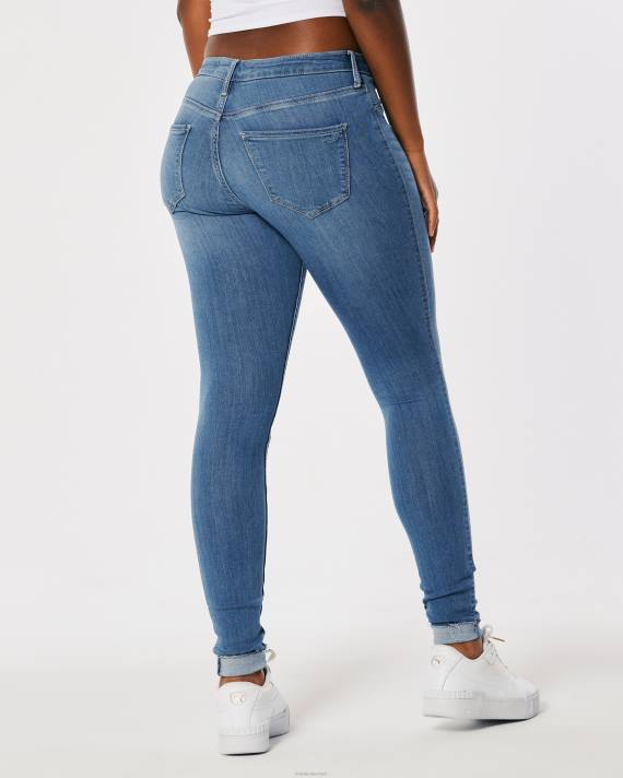 Hollister Kvinder buede mellemhøje jeanleggings med mellemvask 2H8Z712 bunde medium