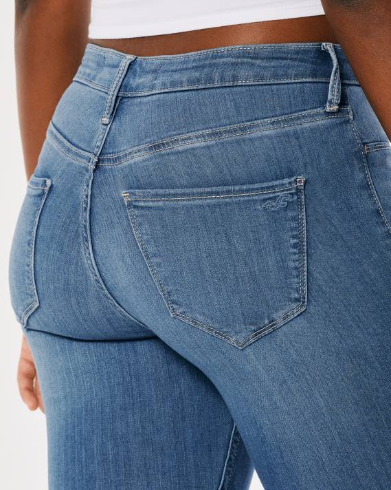 Hollister Kvinder buede mellemhøje jeanleggings med mellemvask 2H8Z712 bunde medium