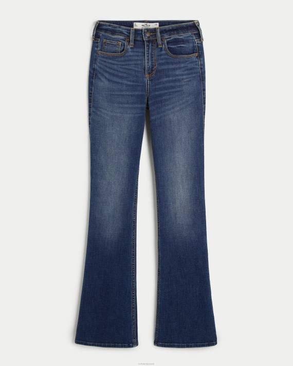 Hollister Kvinder buede mellemhøje jeans med mellemvask 2H8Z613 bunde mørk vask