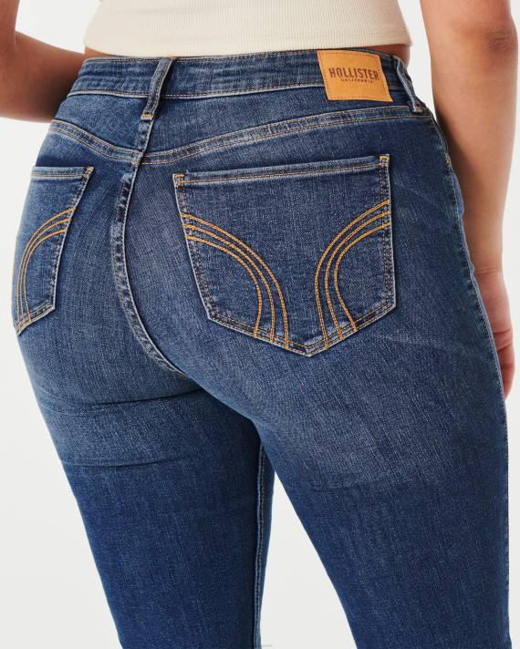 Hollister Kvinder buede mellemhøje jeans med mellemvask 2H8Z613 bunde mørk vask