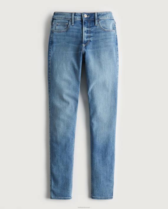 Hollister Kvinder buede mellemhøje mellemvaskede super skinny jeans 2H8Z750 bunde medium vask