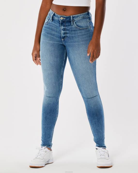 Hollister Kvinder buede mellemhøje mellemvaskede super skinny jeans 2H8Z750 bunde medium vask