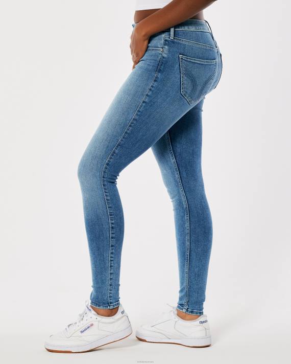 Hollister Kvinder buede mellemhøje mellemvaskede super skinny jeans 2H8Z750 bunde medium vask