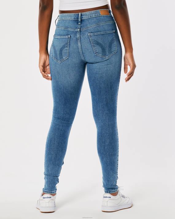 Hollister Kvinder buede mellemhøje mellemvaskede super skinny jeans 2H8Z750 bunde medium vask